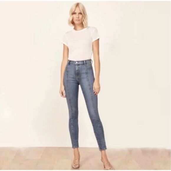Reformation Suzie Skinny Jeans in Rhine Wash Blue Size 26 - Picture 4 of 12